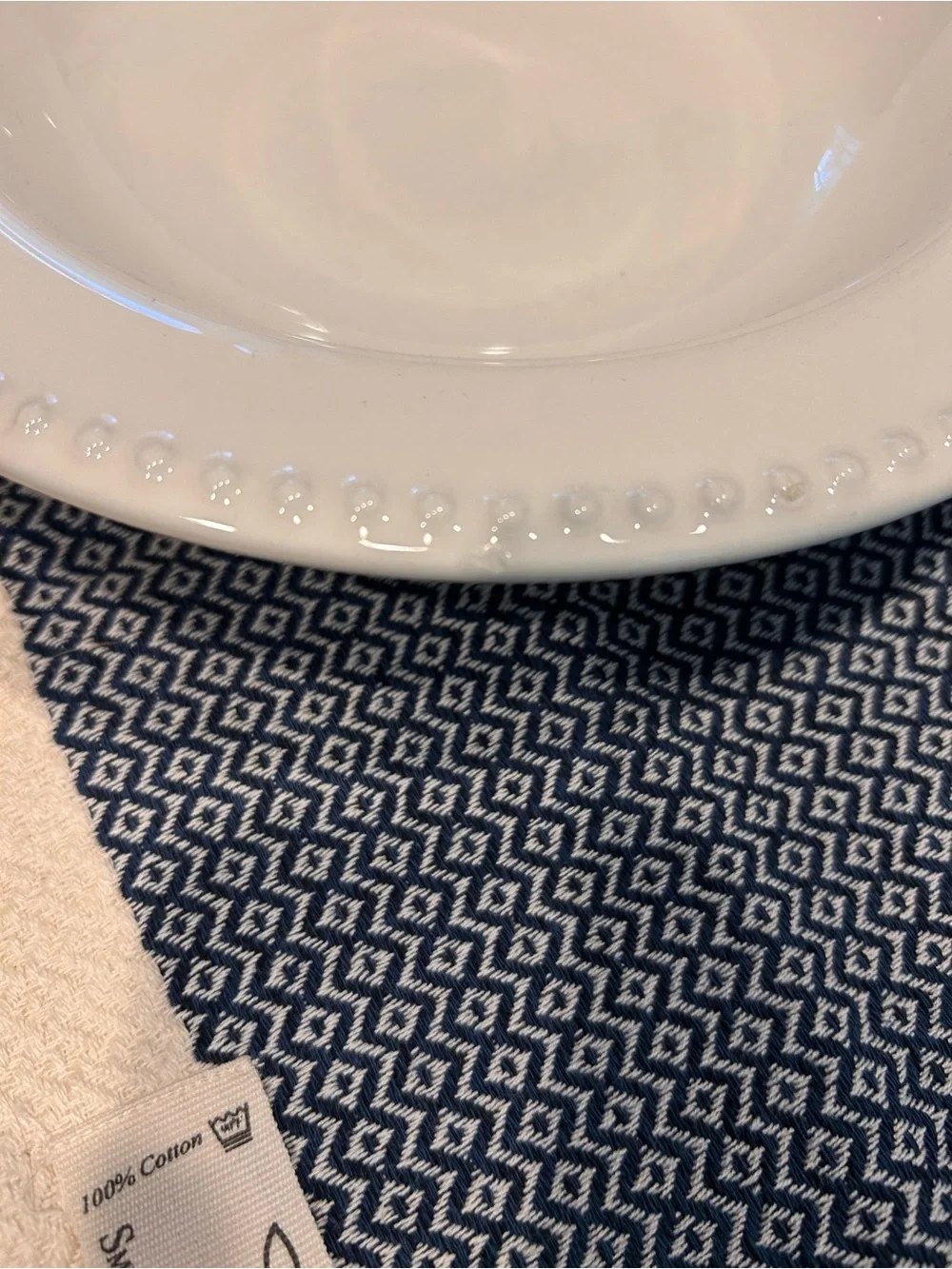 Pottery Barn Emma Stoneware Cream Beaded Rim Dinner Plates Soup Bowls